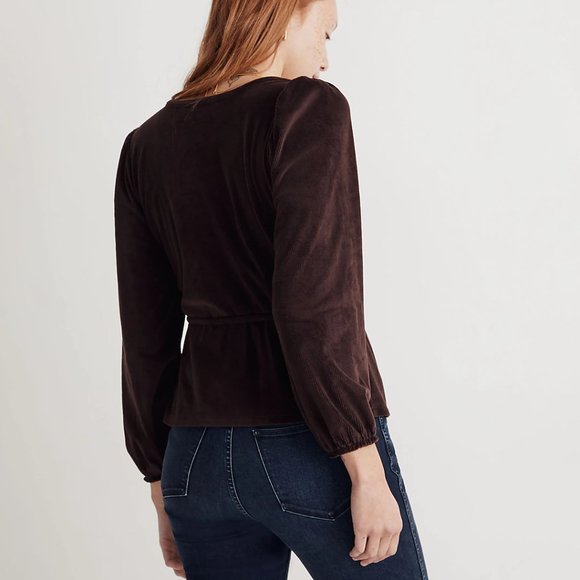 Madewell Corduroy Tie-Front Faux-Wrap Top. - Picture 3 of 14
